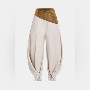 Faux Leather Ruched Patchwork Barrel Trousers